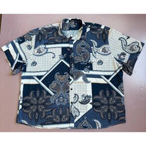MCEDAR Men's 4XL‎ Blue Paisley Short Sleeve Button-Down Shirt Hawaiian
